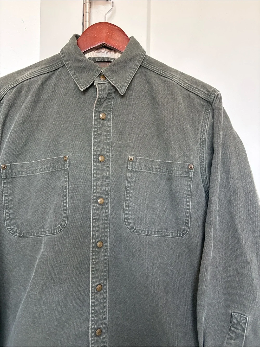 L.L BEAN CANVAS FLANNEL LINED SHACKET GREEN SIZE SMALL